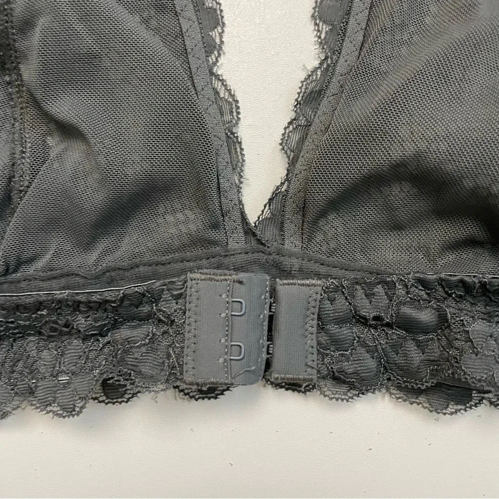 Free People Intimately Bralette Galloon Lace Halter Adjustable Band Floral Grey